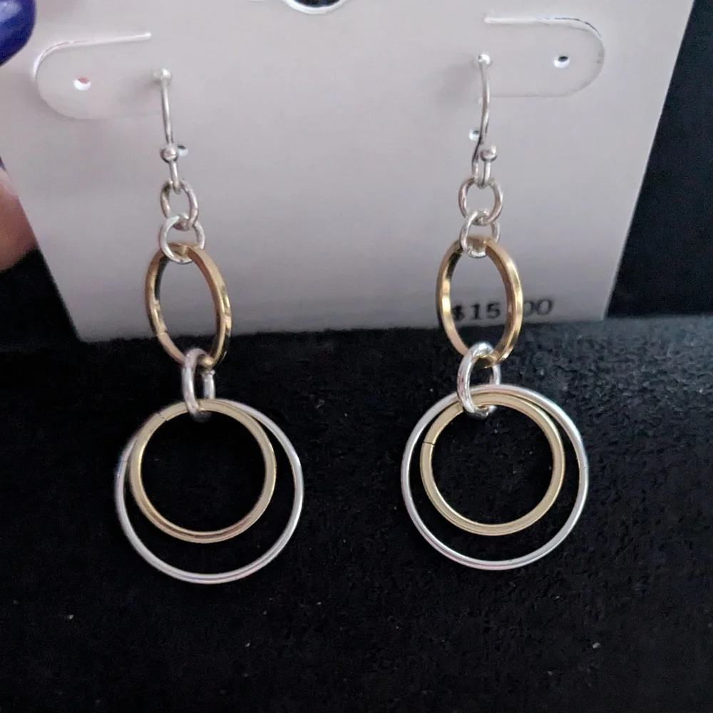 Earrings Gold and Silver Geometric Earrings. - Picture 1 of 2